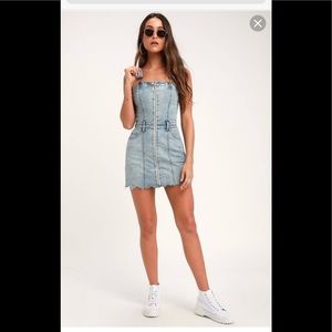 Lulus Nina Light Wash Denim Cutoff Overall Dress